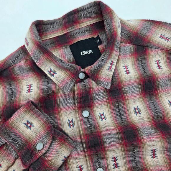 ASOS Flannel Southwestern Print Pearl Snap Button Up Size Men's M - Picture 4 of 13